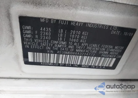 2010 Subaru Legacy 2.5I Premium from USA, damaged, VIN 4S3BMBB66A3224772